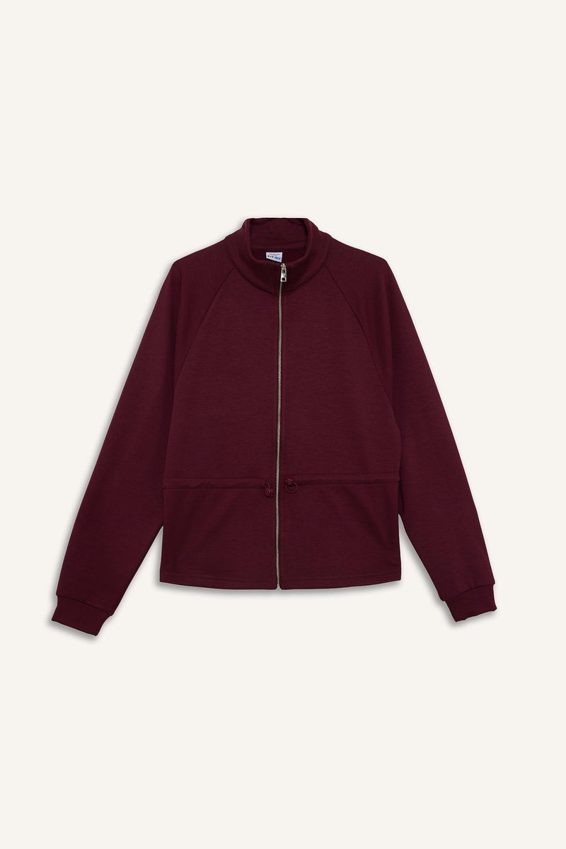 DeFacto Red Woman Standard Fit Stand Collar Fleece Lining Modal Zip-Up Sweatshirt Casual - Image 4